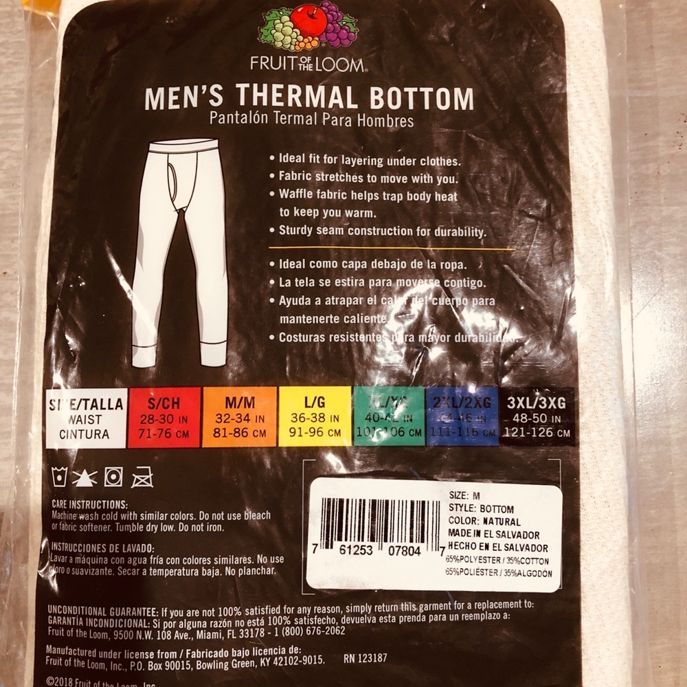 Men’s Fruit of the Loom Thermal Bottoms